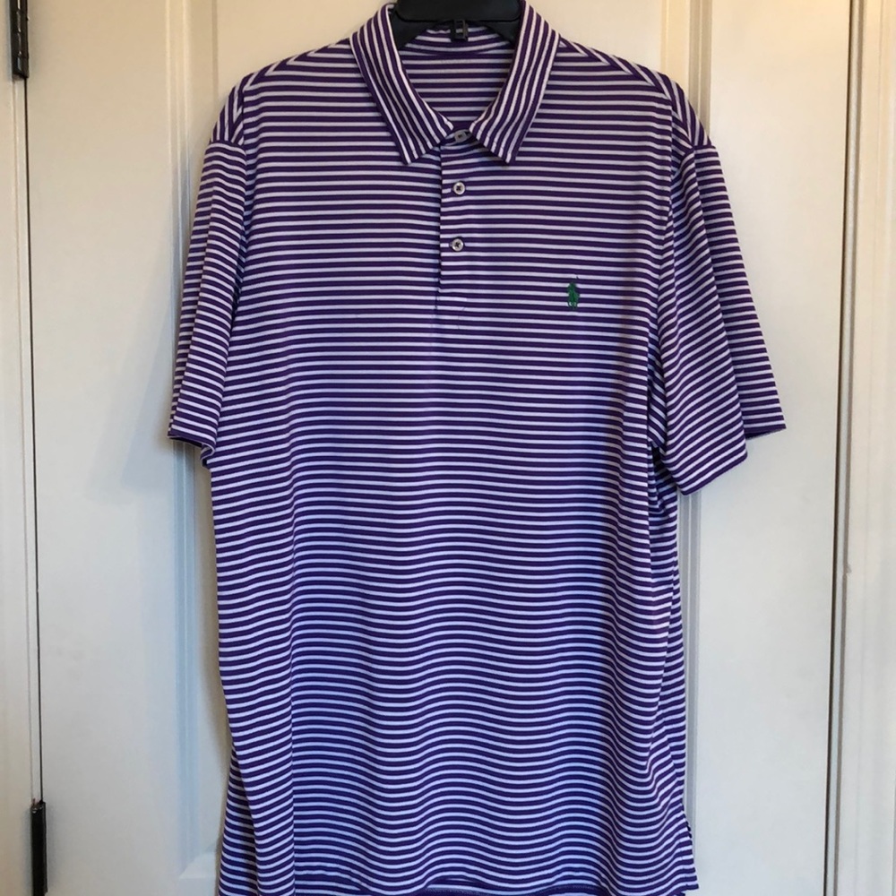 S/S purple striped polo